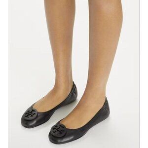 Tory Burch Women's Black Leather Ballet Flat Minnie Travel Flats Size 8